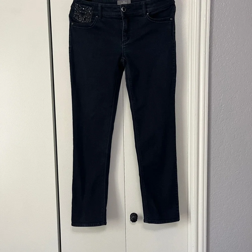 Chico's‎ So Slimming Embellished Jeans Dark Wash Denim Pants Size 0